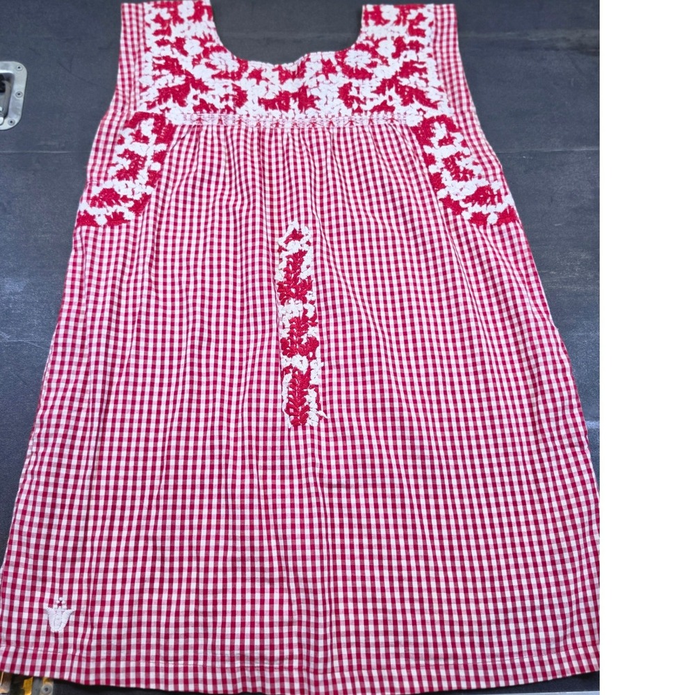 J.Marie Red Gingham Embroidered Sleeveless Shift Dress Medium Preppy $148  D7